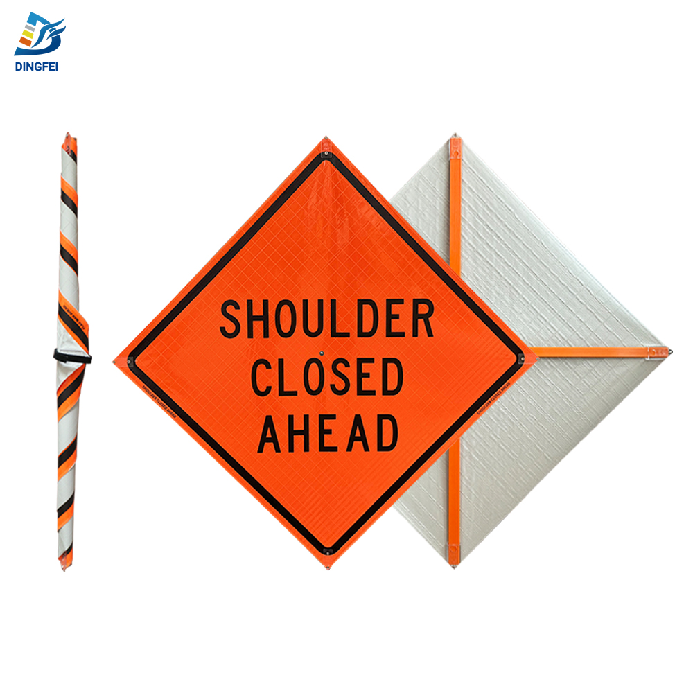48 Inch Reflective Shoulder Closed Ahead Roll Up Traffic Sign - 